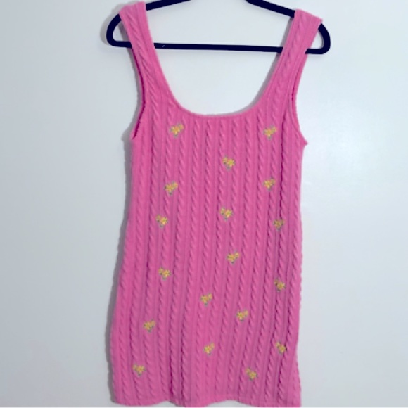 Zara pink knit dress with yellow flowers. - Picture 2 of 2